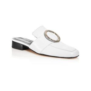 DORATEYMUR Womens White Petrol Square Toe Block Heel Slip On Leather Mules 39